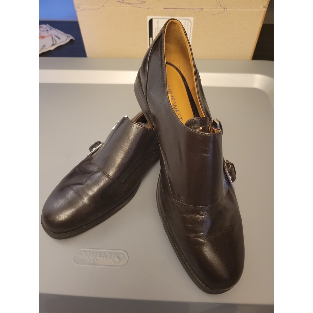 Nine West Toastie Dark Brown Leather Double Monk Strap Loafers TOASTIE 6.5M